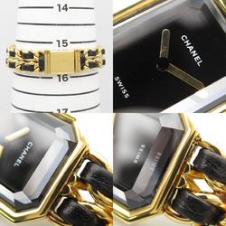 CHANEL Premiere M Watch GP (Gold Plated) Leather Strap Women's Black H0001