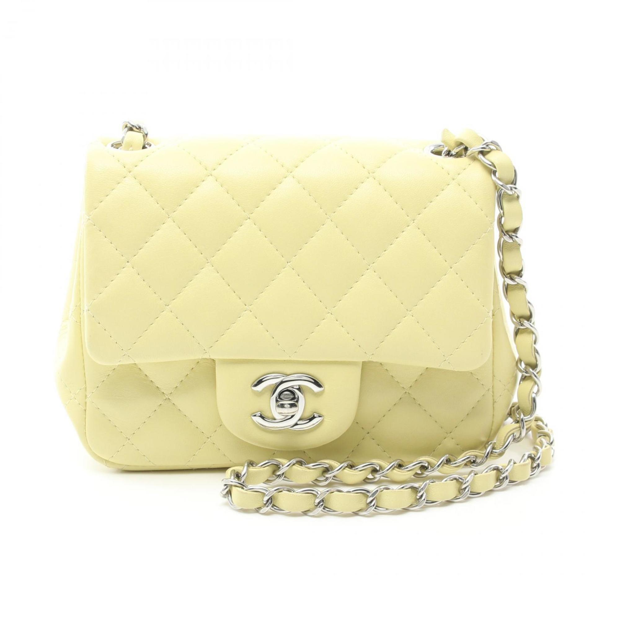 CHANEL Matelasse Shoulder Bag, Lambskin, Women's, Yellow, A35200