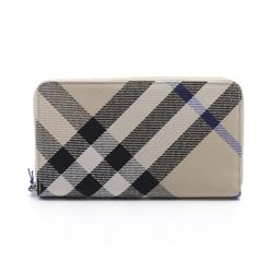 Burberry Round Long Wallet Canvas Men's Beige Black Multicolor 8087323