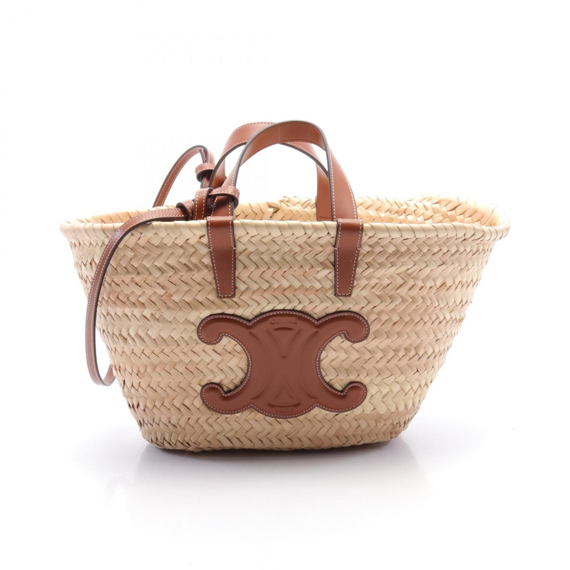 CELINE Teen Triomphe Classic Panier Handbag Bag Leather Raffia Women's Beige Brown 194002CGG04LU