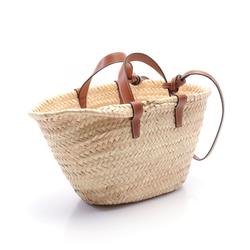 CELINE Teen Triomphe Classic Panier Handbag Bag Leather Raffia Women's Beige Brown 194002CGG04LU