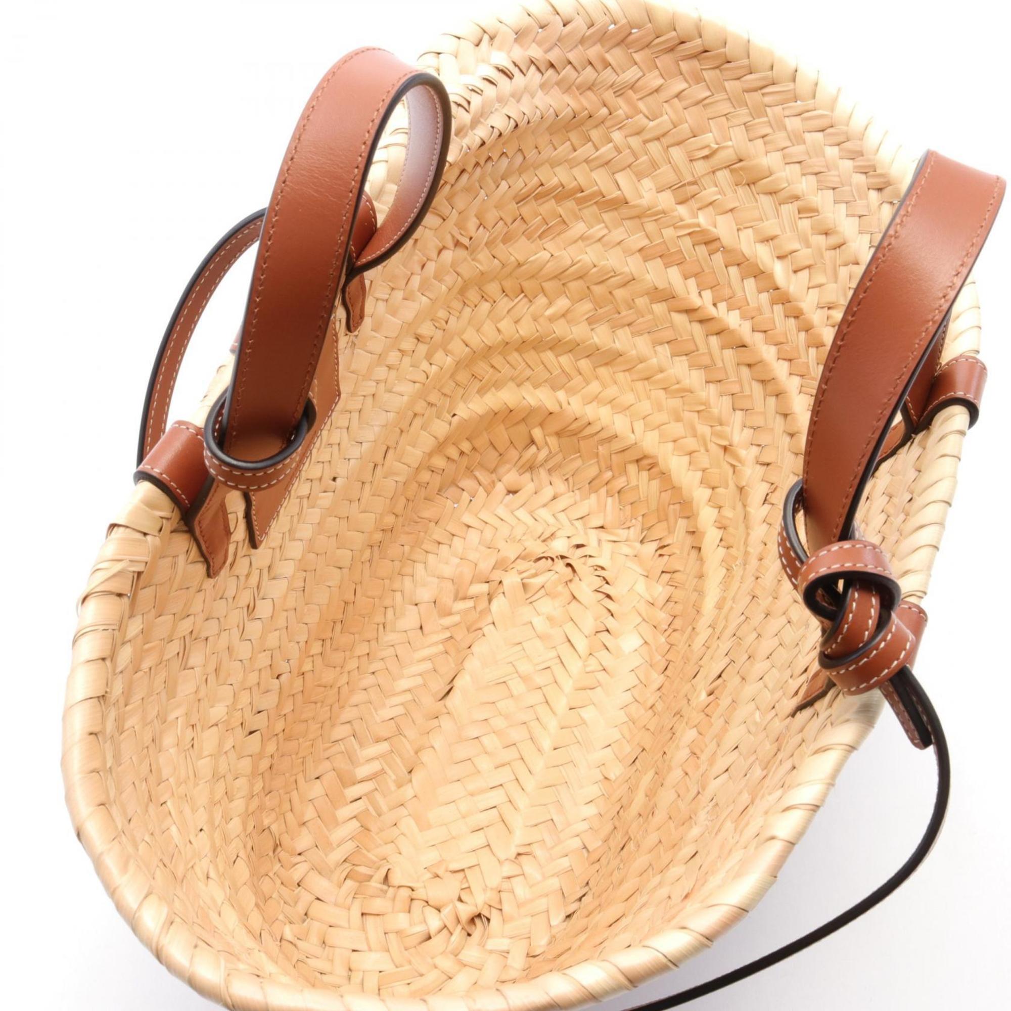 CELINE Teen Triomphe Classic Panier Handbag Bag Leather Raffia Women's Beige Brown 194002CGG04LU