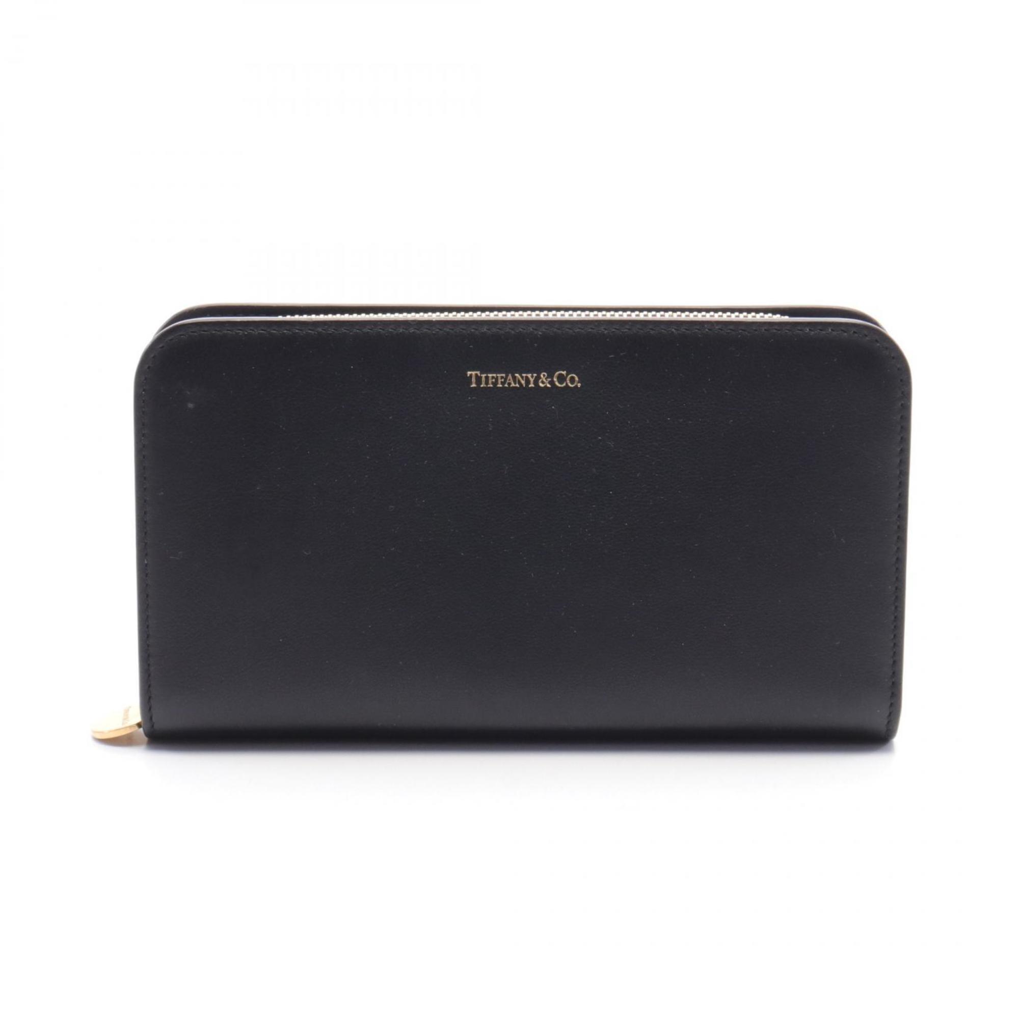 Tiffany & Co. Round Long Wallet Leather Women's Black