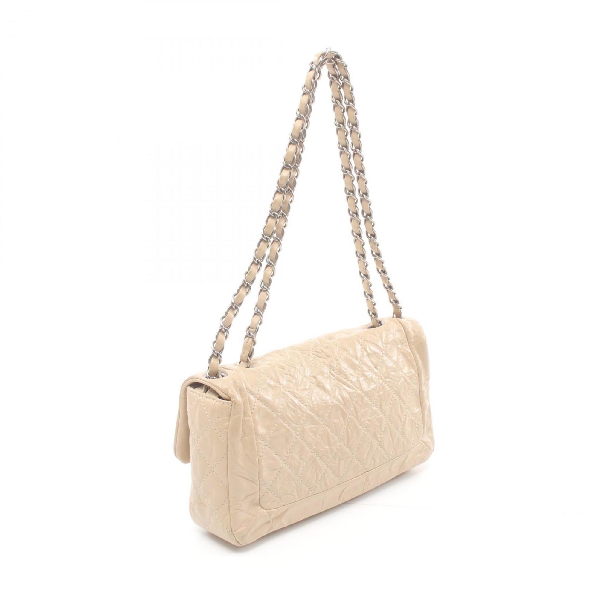 CHANEL Matelasse Shoulder Bag, Leather, Women's, Beige