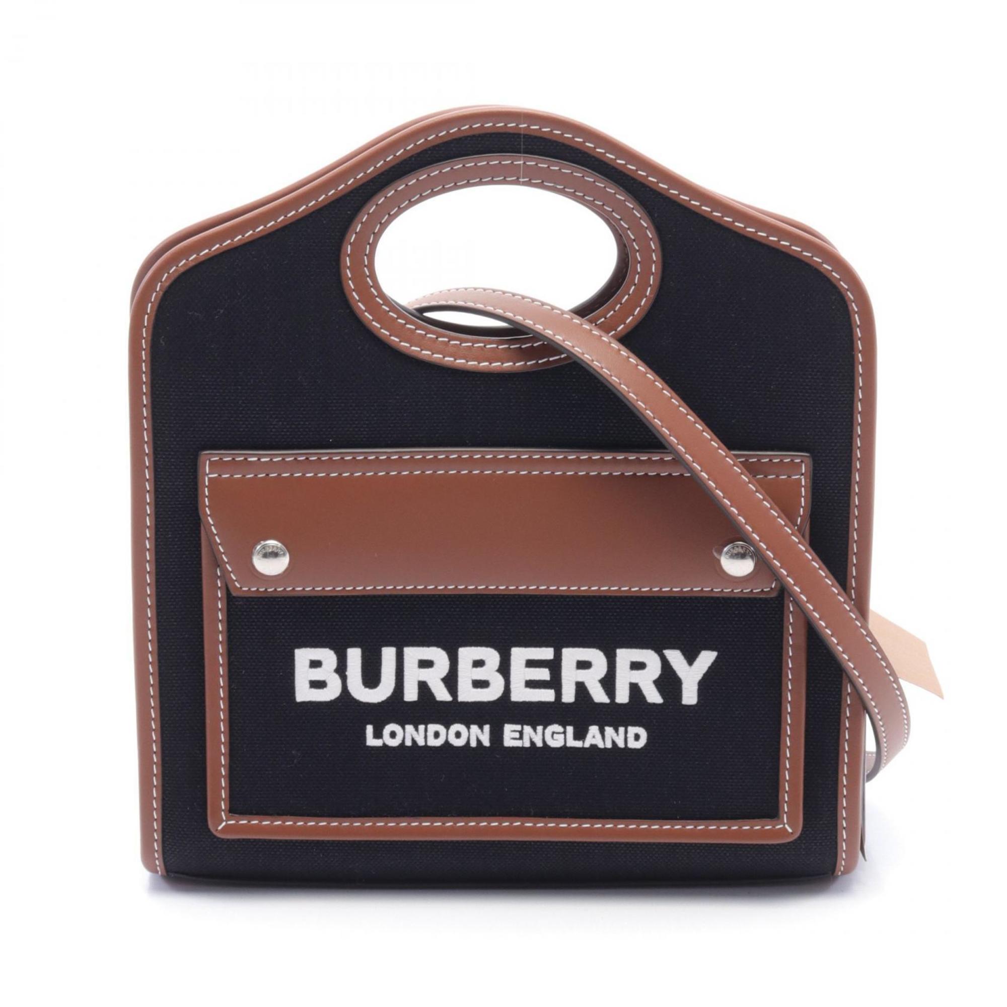 Burberry Micro Pocket Handbag Bag Canvas Leather Women's Black Brown 8055187