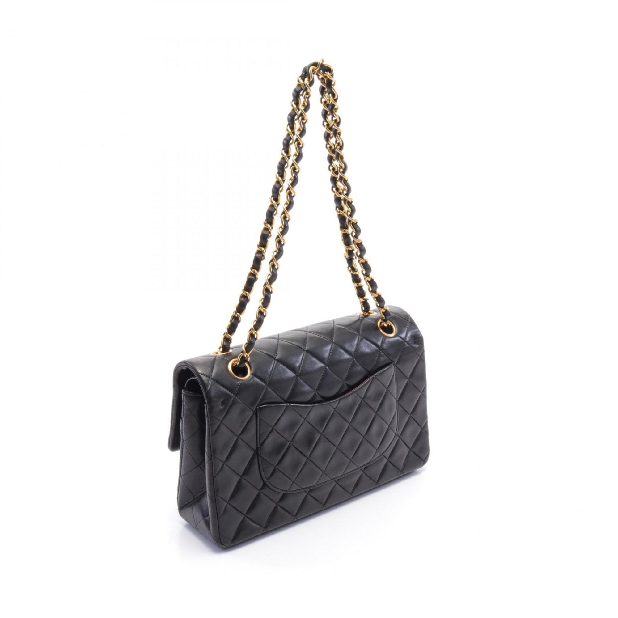 CHANEL Matelasse Double Flap Shoulder Bag, Lambskin, Women's, Black, A01112