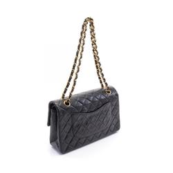 CHANEL Matelasse Double Flap Shoulder Bag, Lambskin, Women's, Black, A01112