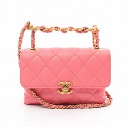 CHANEL Matelasse Shoulder Bag, Lambskin, Women's, Pink