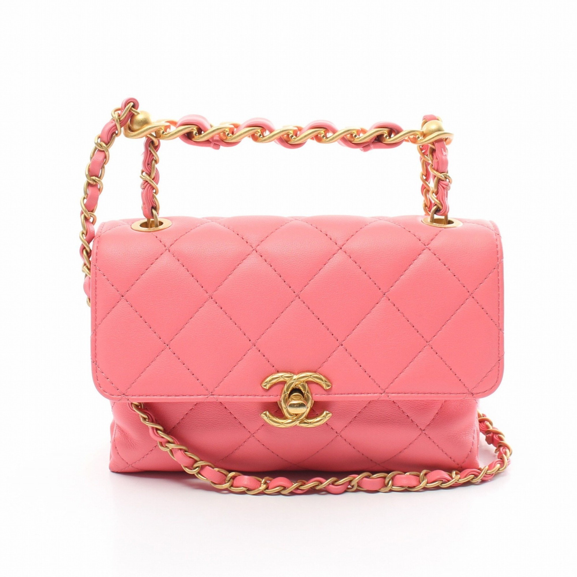 CHANEL Matelasse Shoulder Bag, Lambskin, Women's, Pink