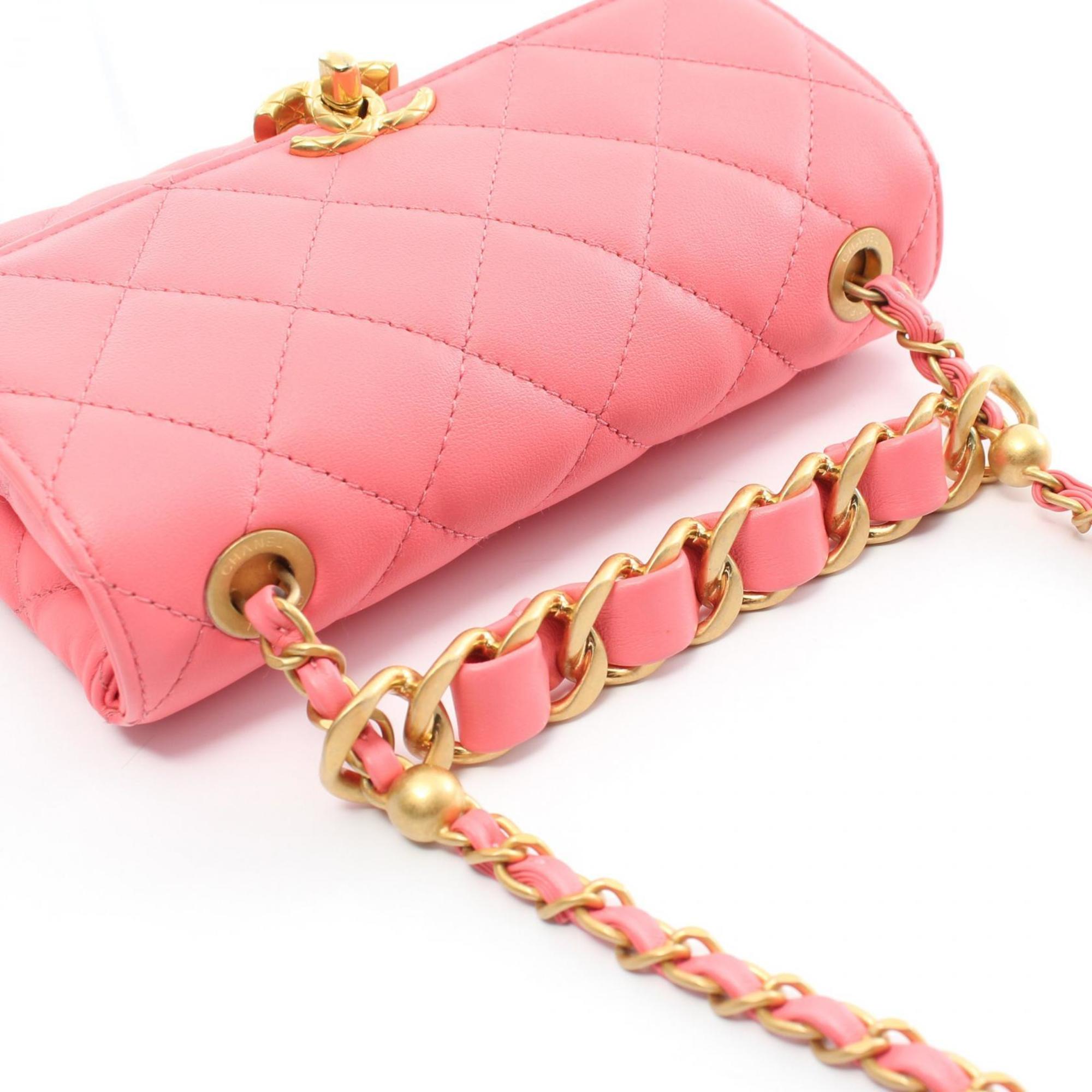 CHANEL Matelasse Shoulder Bag, Lambskin, Women's, Pink