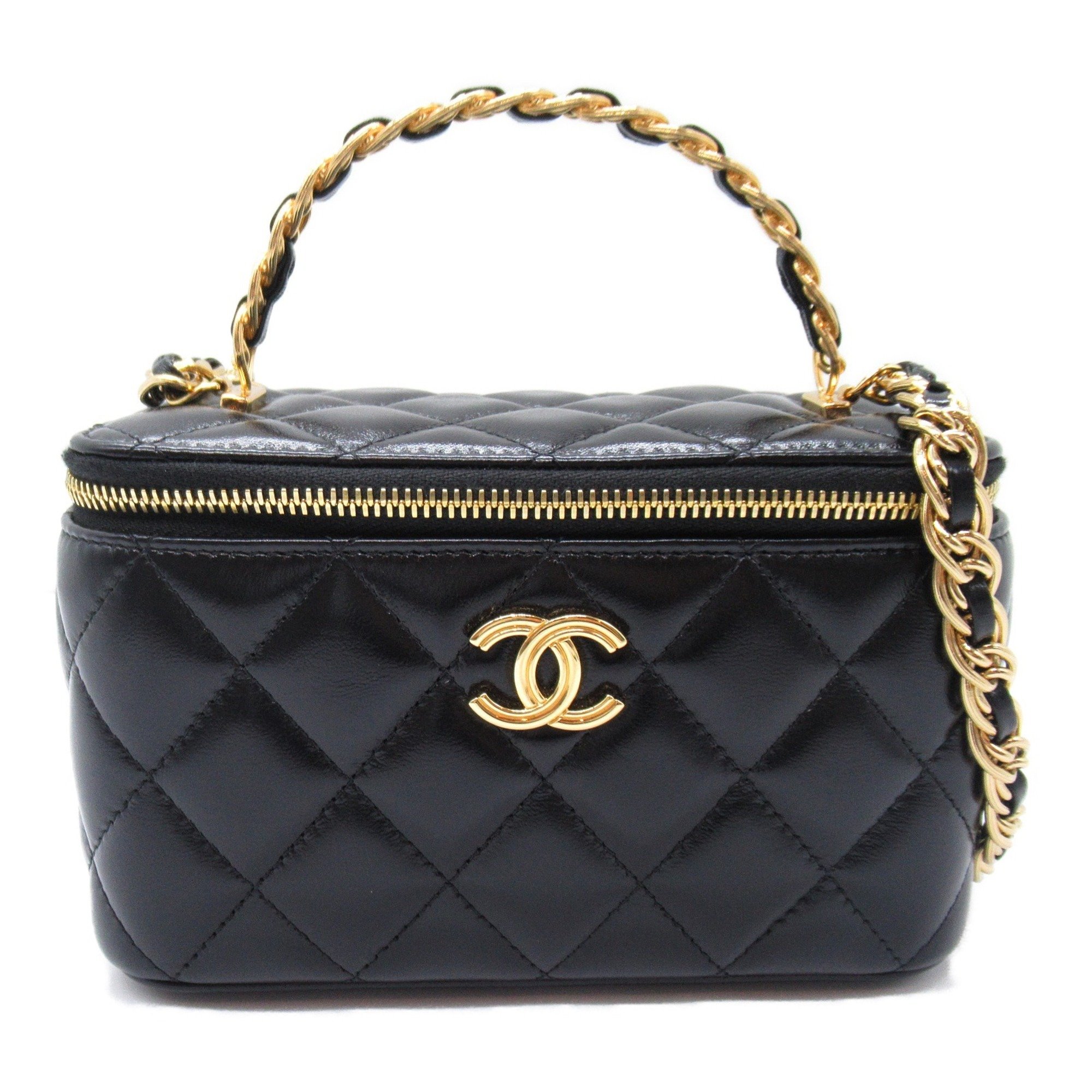 CHANEL Chain Vanity Bag, Calfskin (Cowhide), Women's, Black