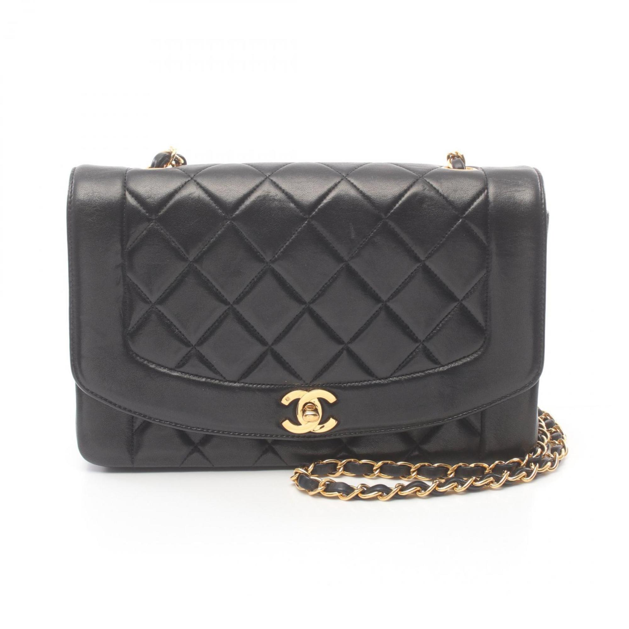 CHANEL Matelasse Diana Flap Shoulder Bag, Lambskin, Women's, Black, A01165