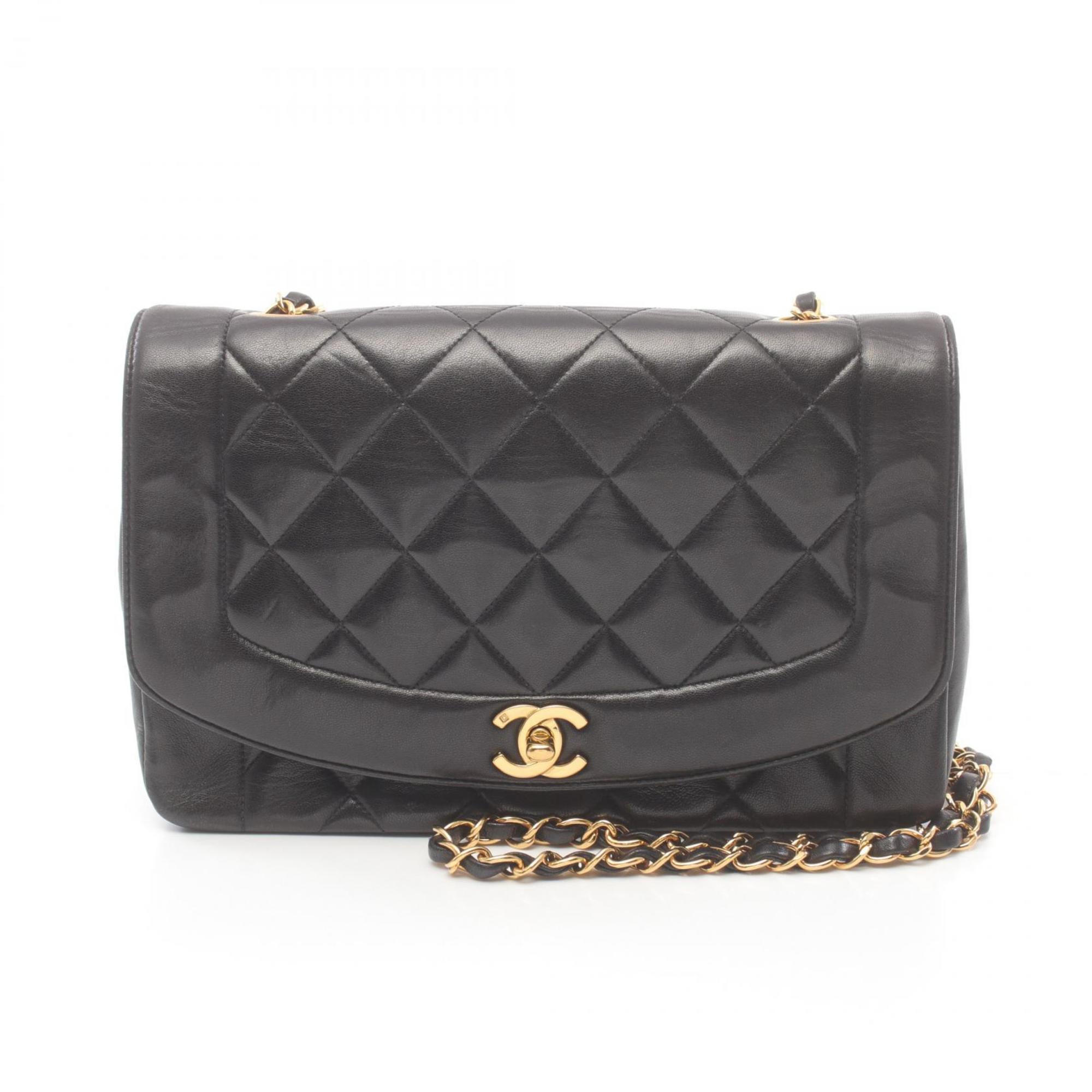 CHANEL Matelasse Diana Flap Shoulder Bag, Lambskin, Women's, Black, A01165