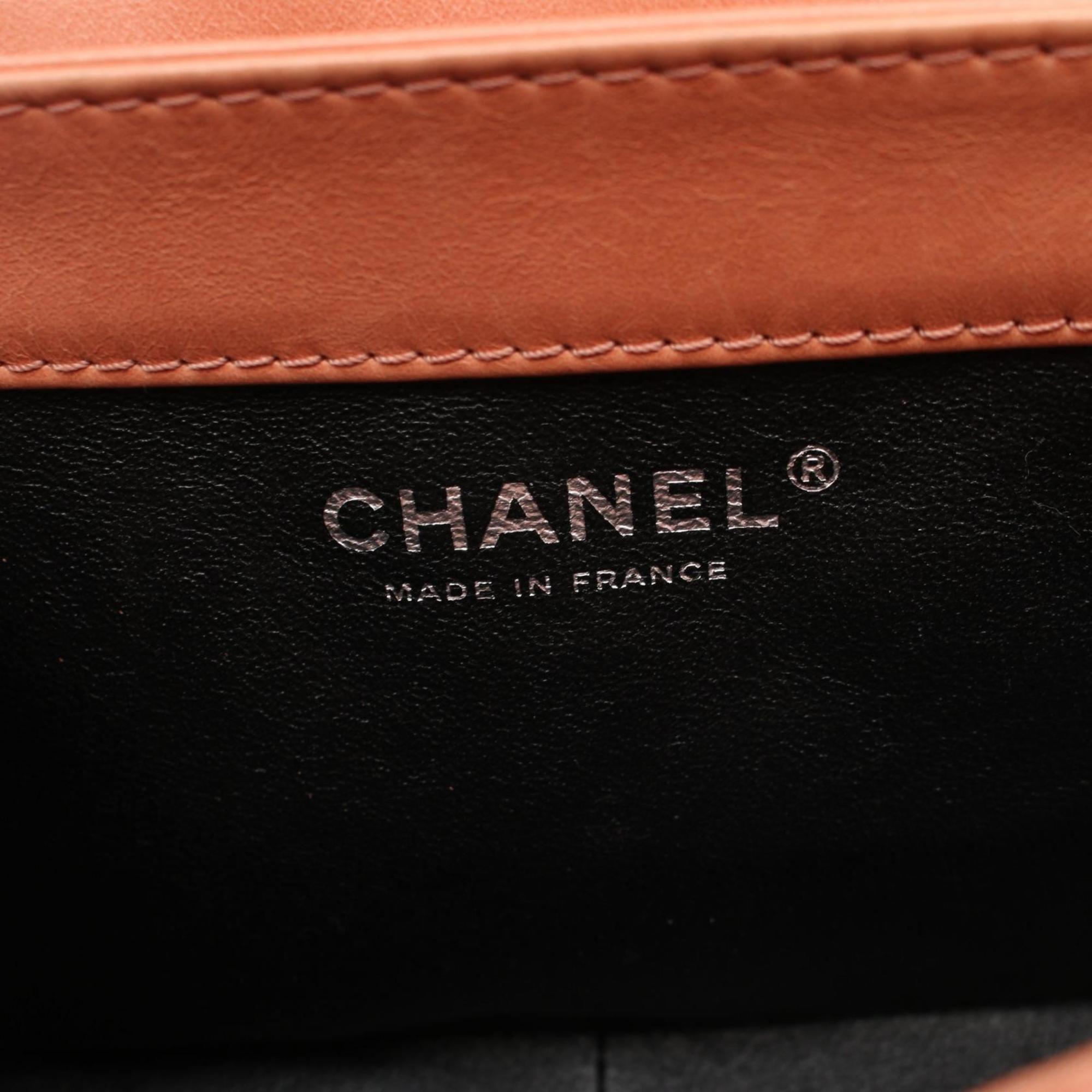 CHANEL Shoulder Bag Leather Women's Brown Black