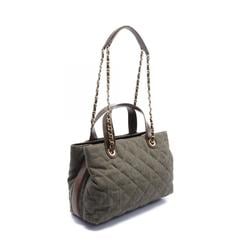 CHANEL Matelasse Shoulder Bag Canvas Leather Women's Khaki Brown