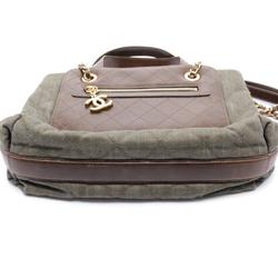 CHANEL Matelasse Shoulder Bag Canvas Leather Women's Khaki Brown