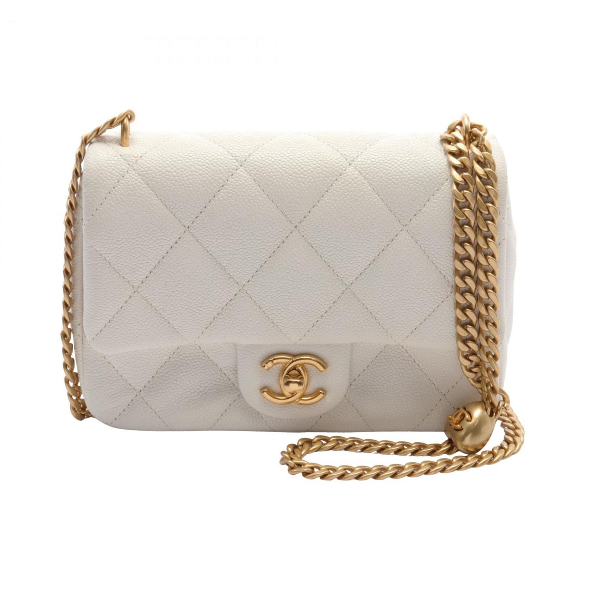 CHANEL Matelasse Chain Shoulder Bag, Caviar Skin (Grained Calf), Women's, White