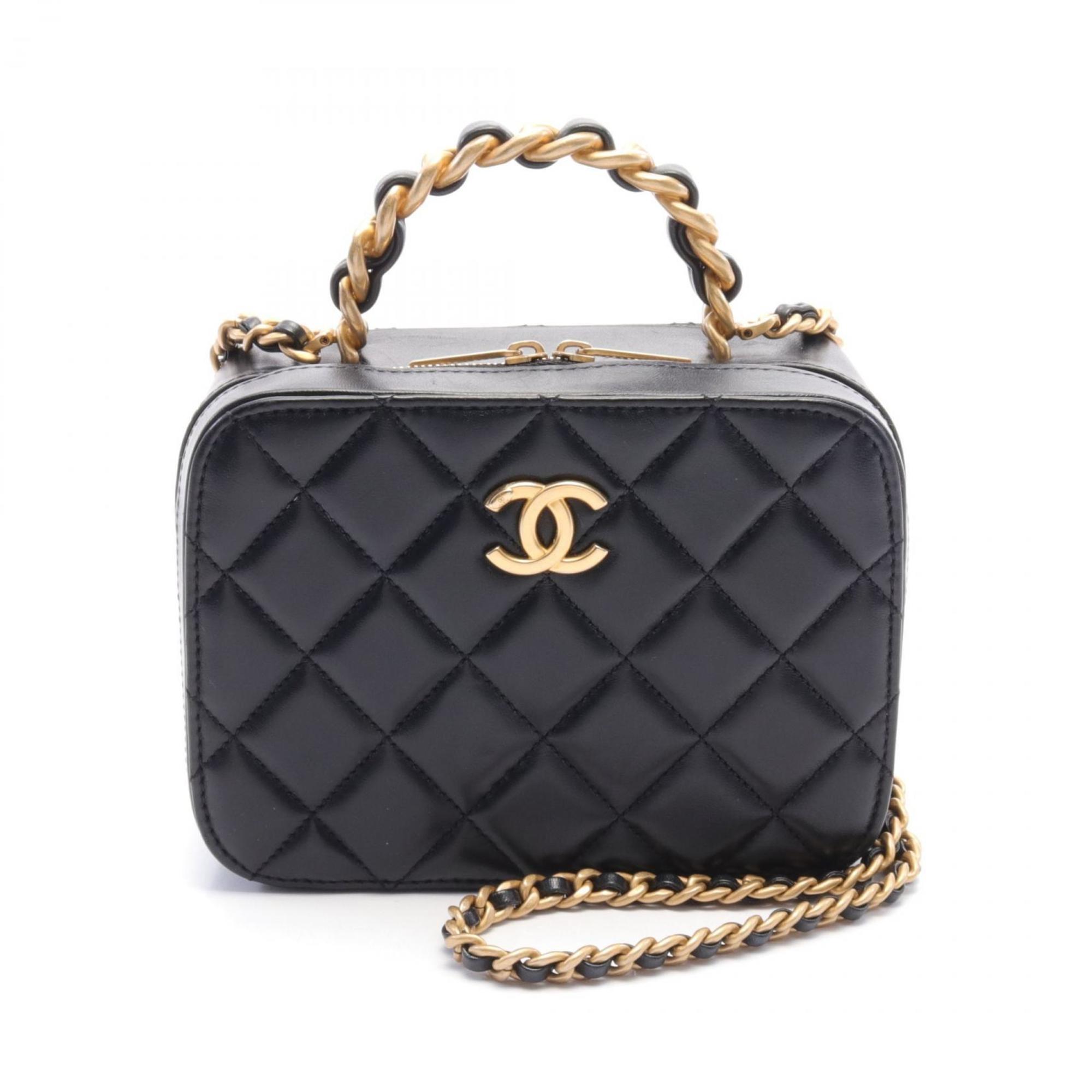 CHANEL Matelasse Vanity Shoulder Bag, Lambskin, Women's, Black, AS3318