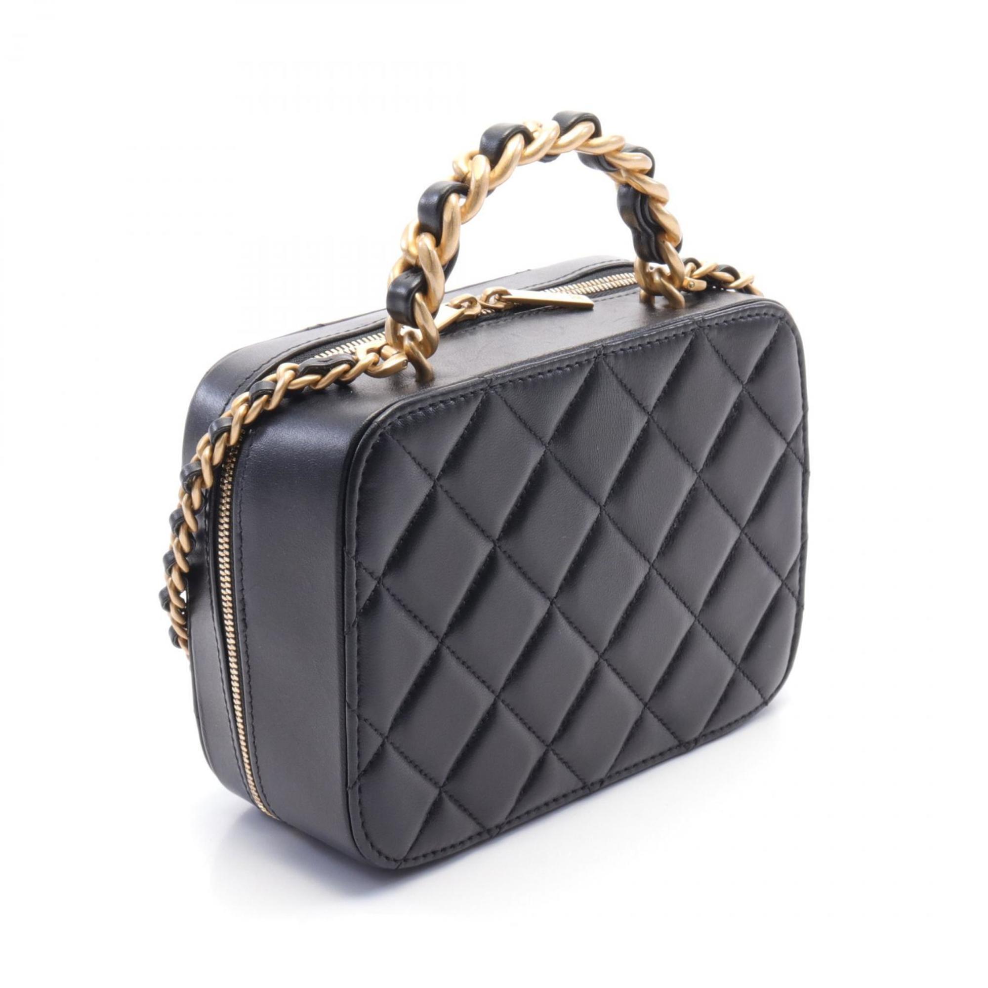 CHANEL Matelasse Vanity Shoulder Bag, Lambskin, Women's, Black, AS3318