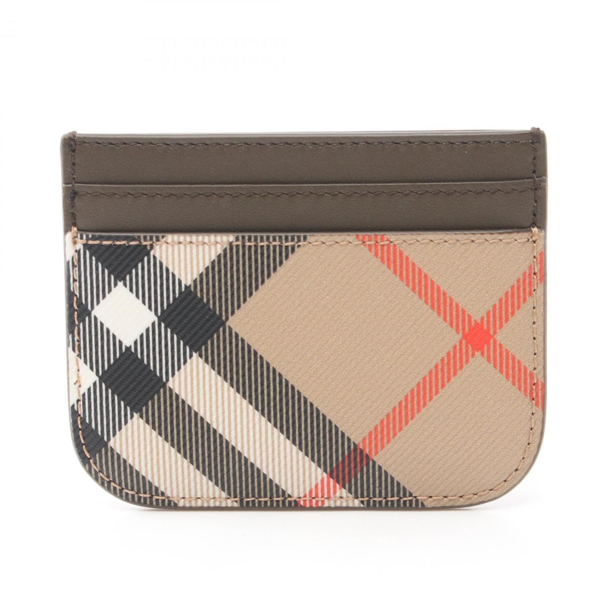 Burberry Check Business Card Holder/Card Case Coated Canvas Leather Women's Beige Brown Multicolor 8092722