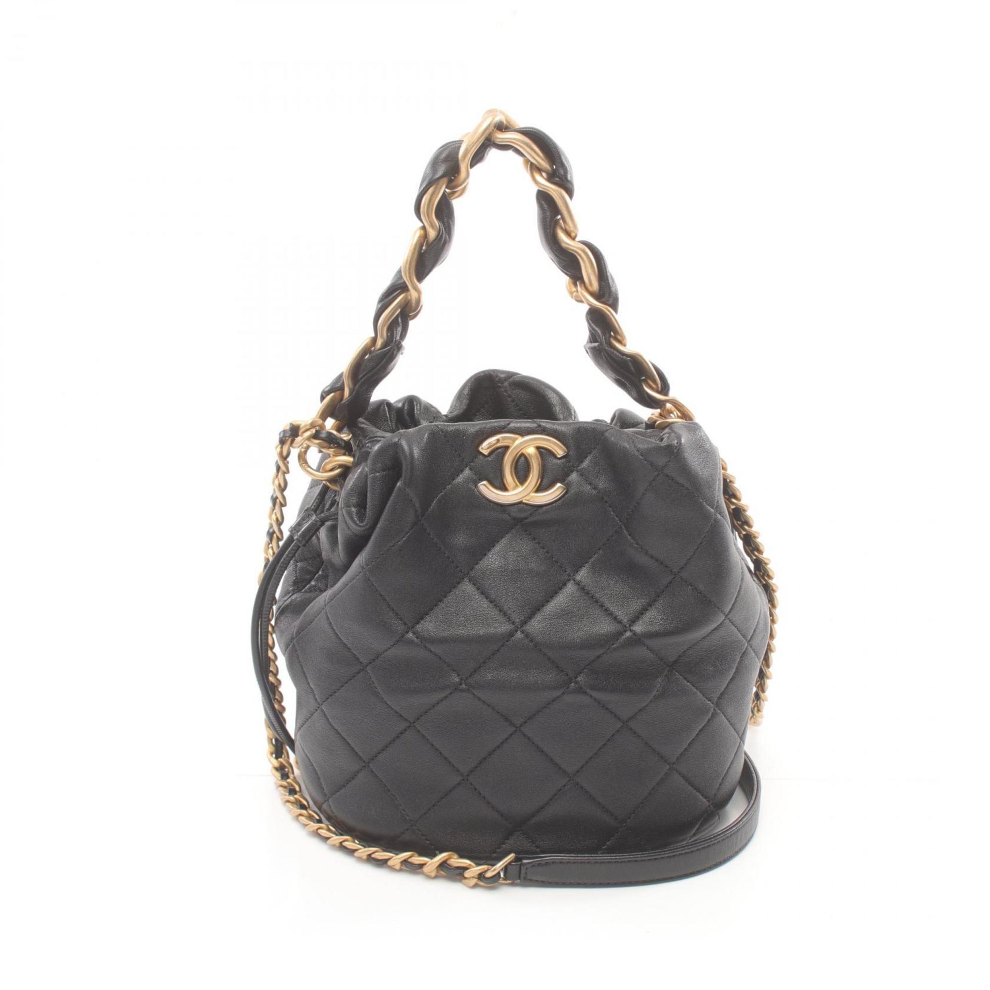 CHANEL Matelasse Shoulder Bag Leather Women's Black AS2390