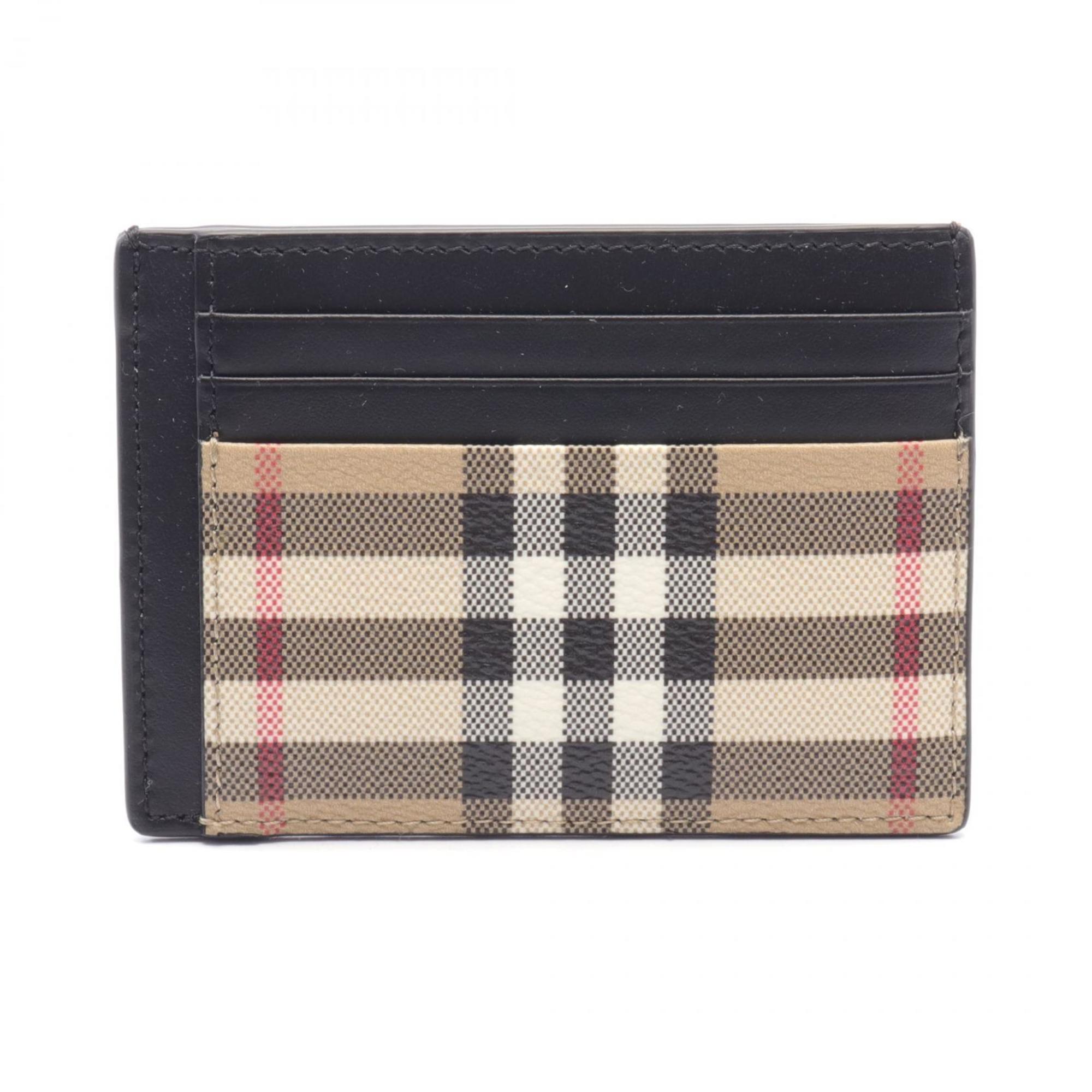 Burberry Check Business Card Holder/Card Case Coated Canvas Leather Men's Beige Black Multicolor 8084170