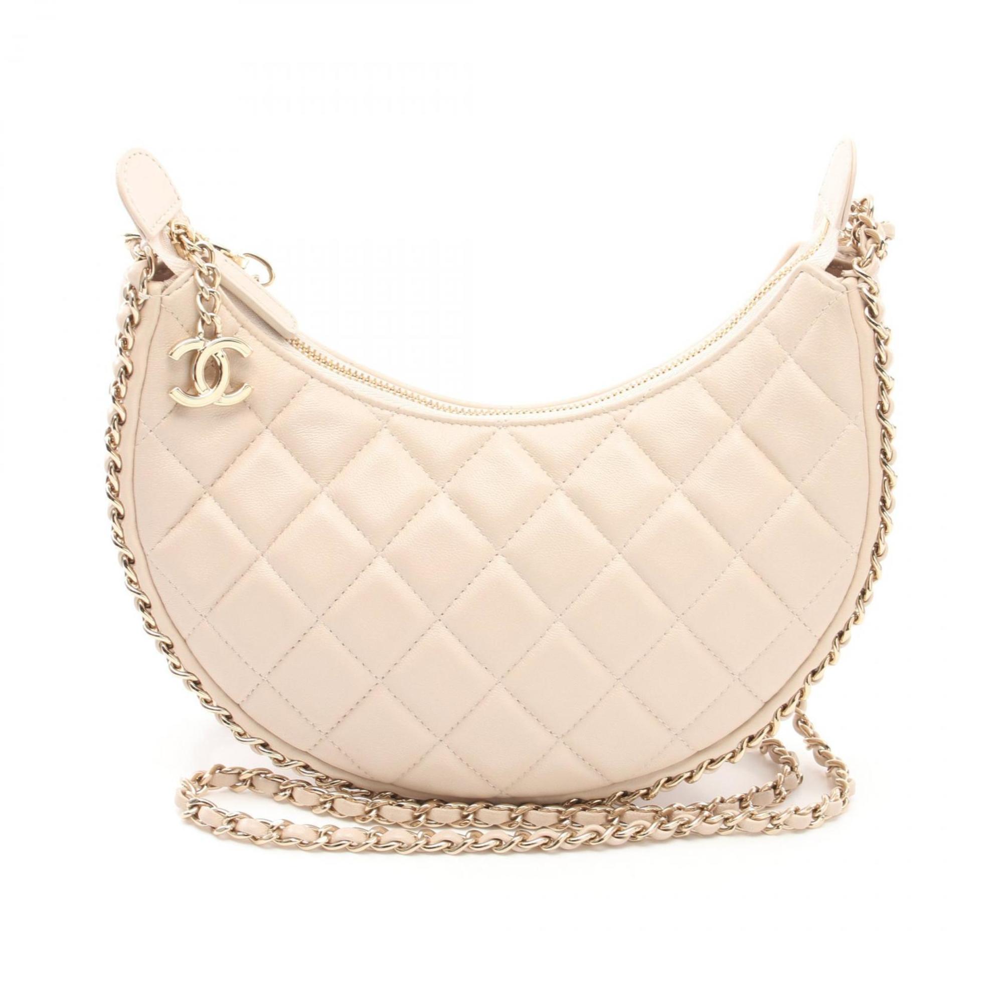 CHANEL Matelasse Small Hobo Shoulder Bag, Lambskin, Women's, Beige, AS3917