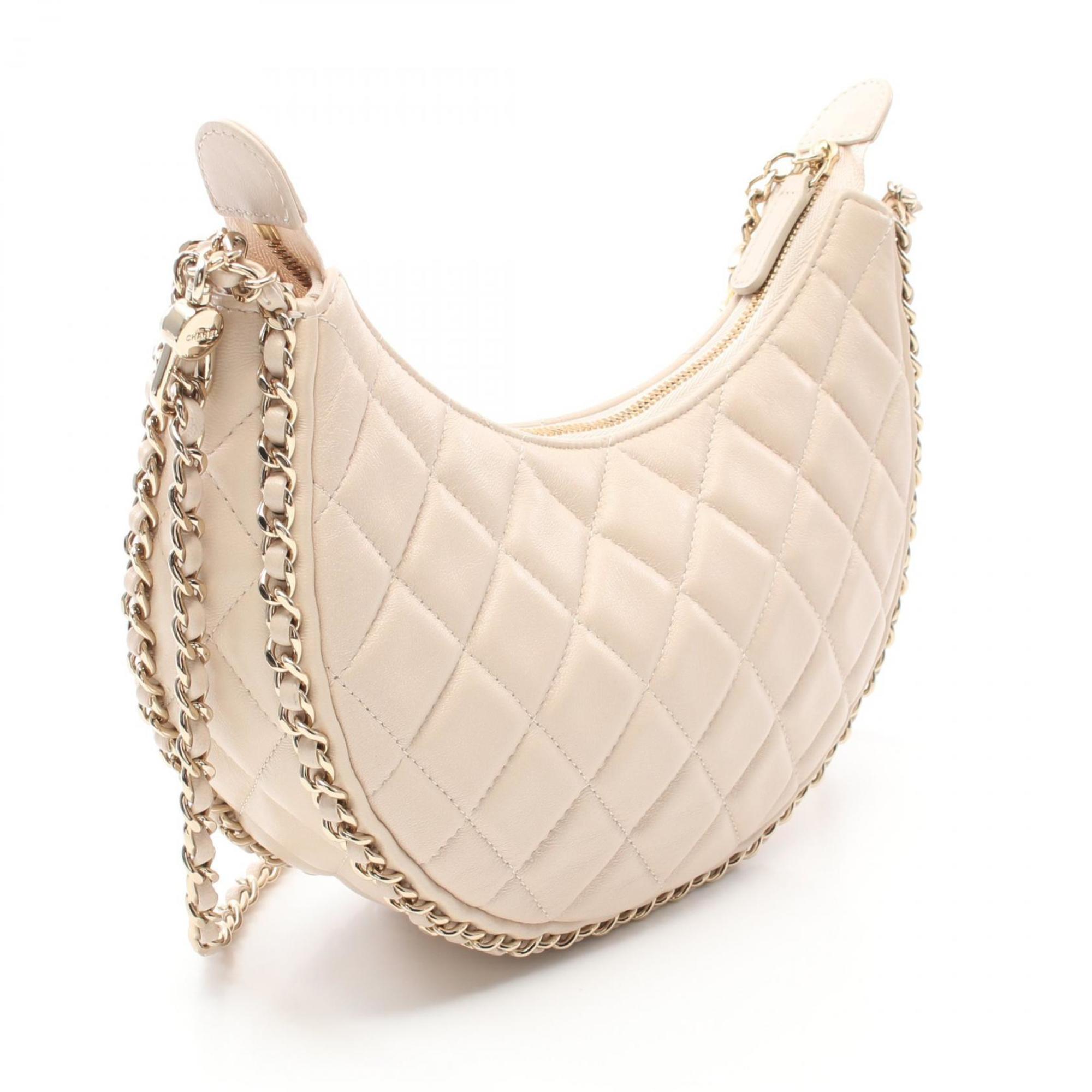 CHANEL Matelasse Small Hobo Shoulder Bag, Lambskin, Women's, Beige, AS3917