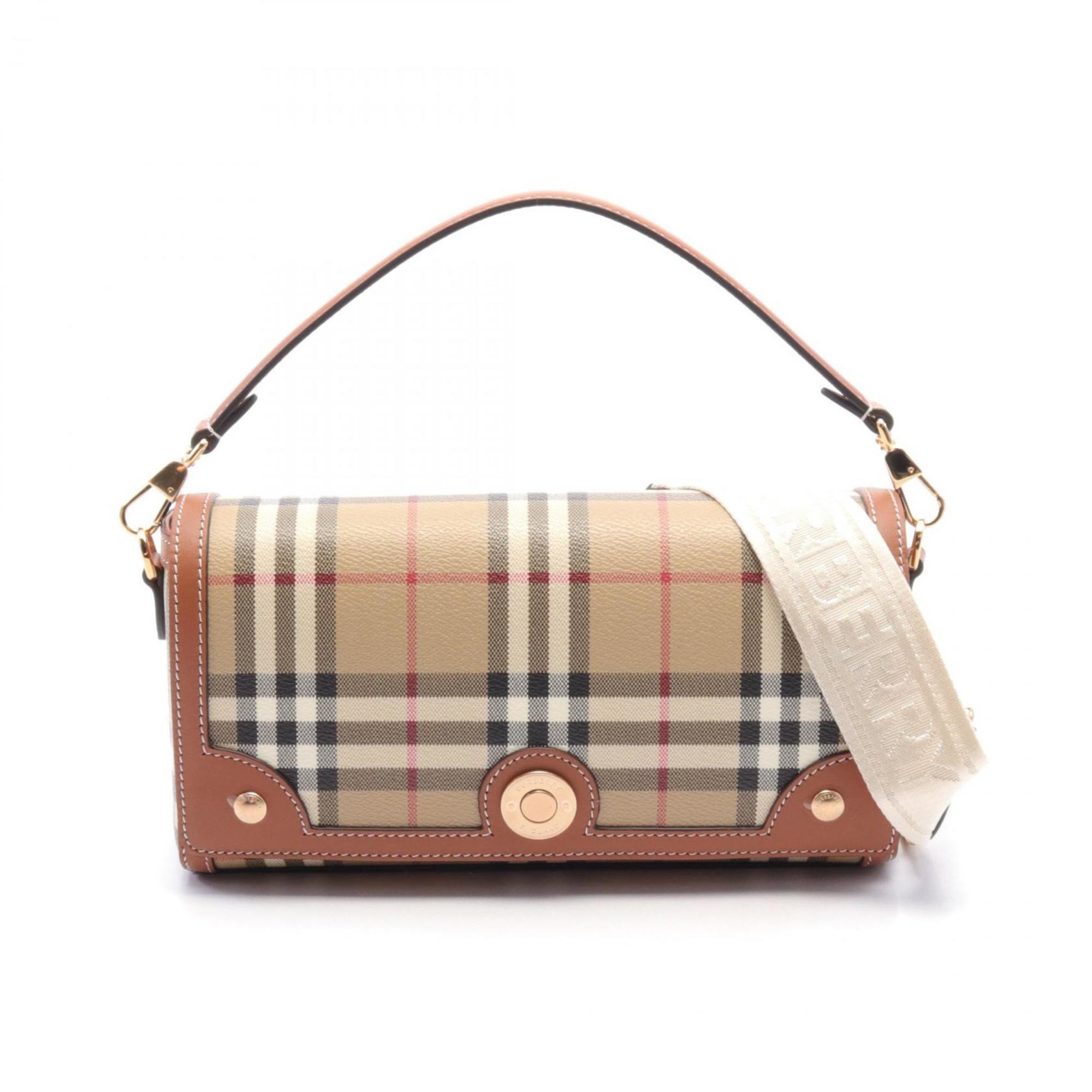 Burberry Check Handbag Bag Coated Canvas Leather Women's Beige Brown Multicolor 8092048