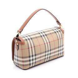 Burberry Check Handbag Bag Coated Canvas Leather Women's Beige Brown Multicolor 8092048