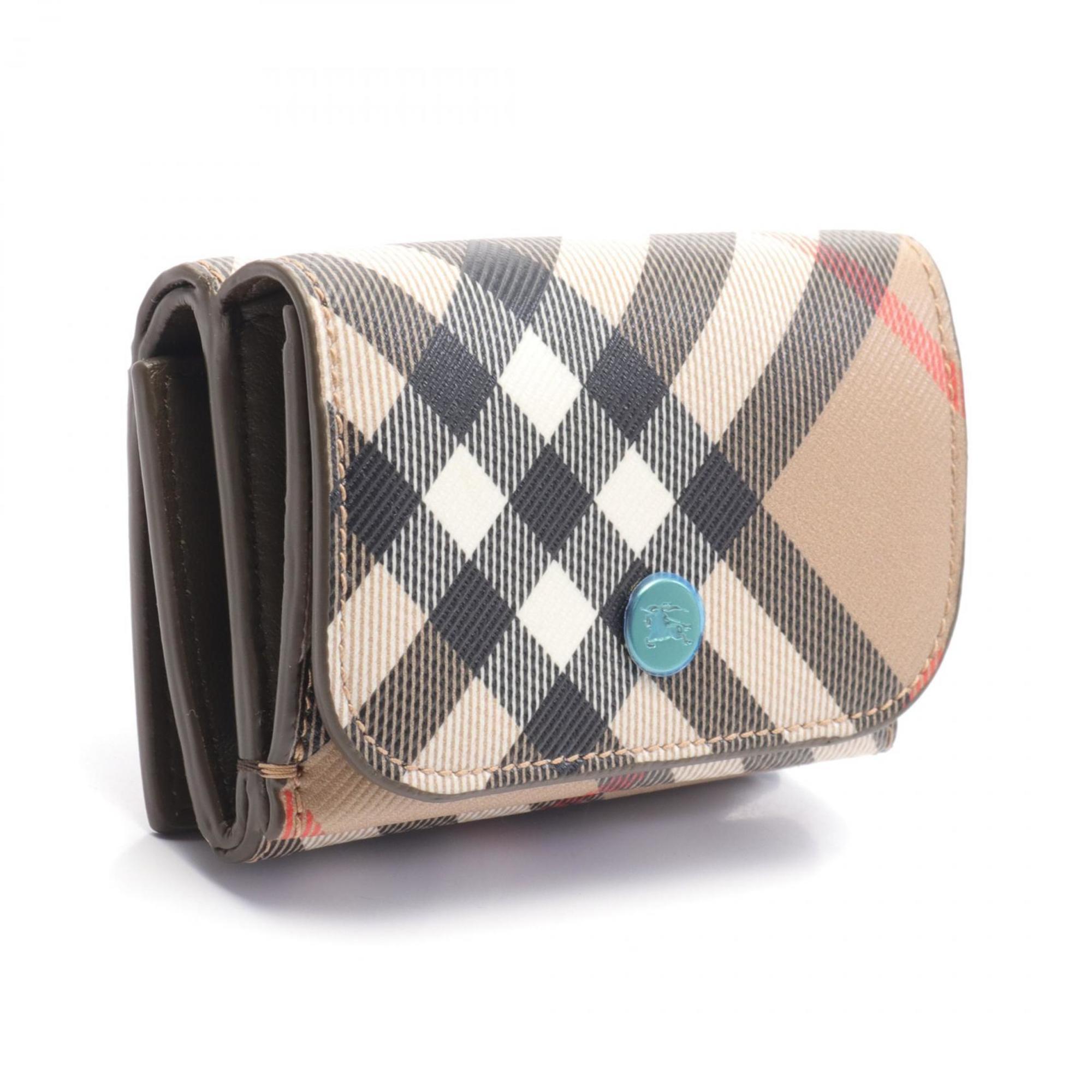 Burberry Check Tri-fold Wallet Coated Canvas Women's Brown Black Multicolor 8095291