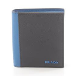 PRADA Bi-fold Wallet Saffiano Leather Men's Black Blue