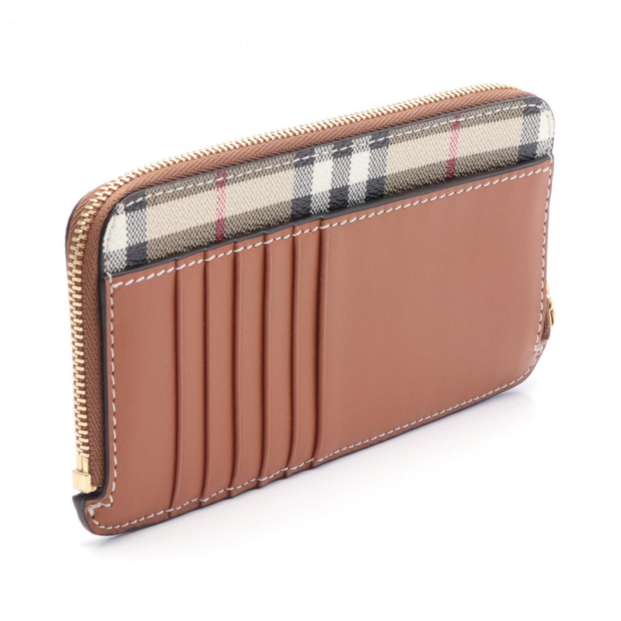 Burberry Large Check Business Card Holder/Card Case Coated Canvas Leather Women's Brown Multicolor 8073978