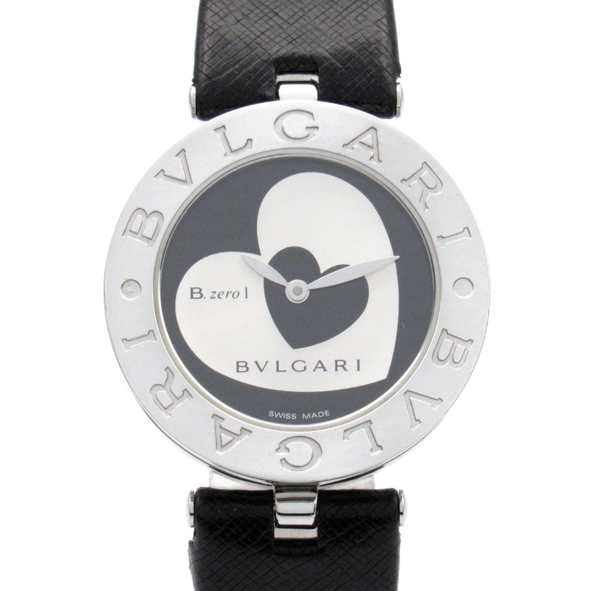 BVLGARI B-zero1 Watch Stainless Steel Leather Strap Women's Black Silver BZ30S