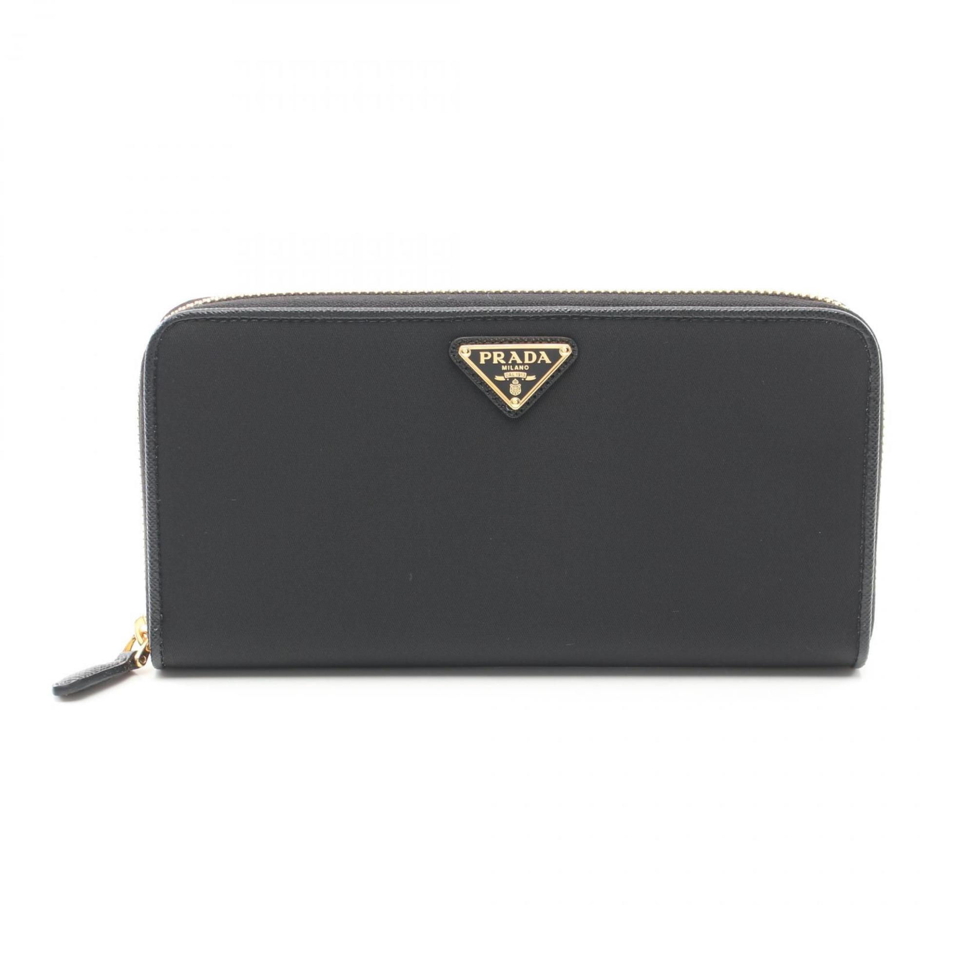 PRADA Round Long Wallet Nylon Saffiano Leather Women's Black 1ML5062DMIF0002