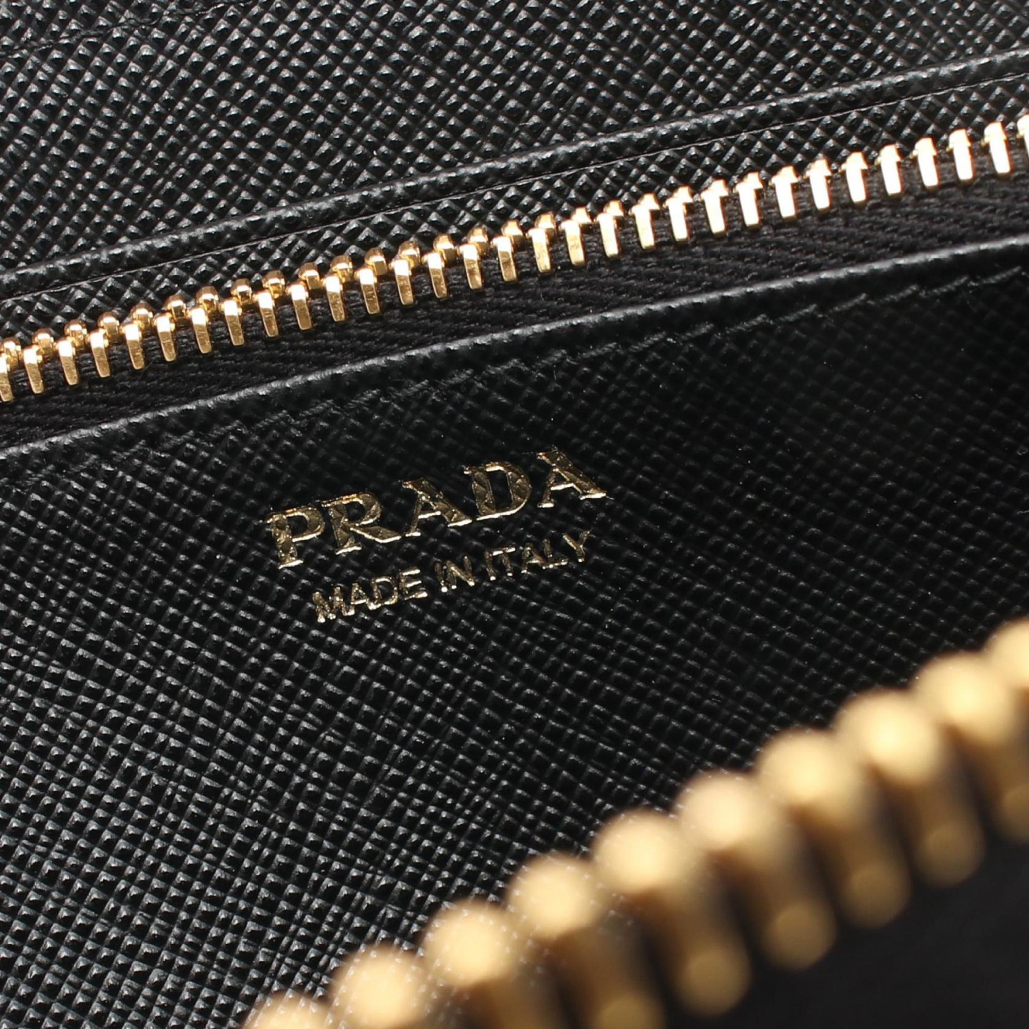 PRADA Round Long Wallet Nylon Saffiano Leather Women's Black 1ML5062DMIF0002