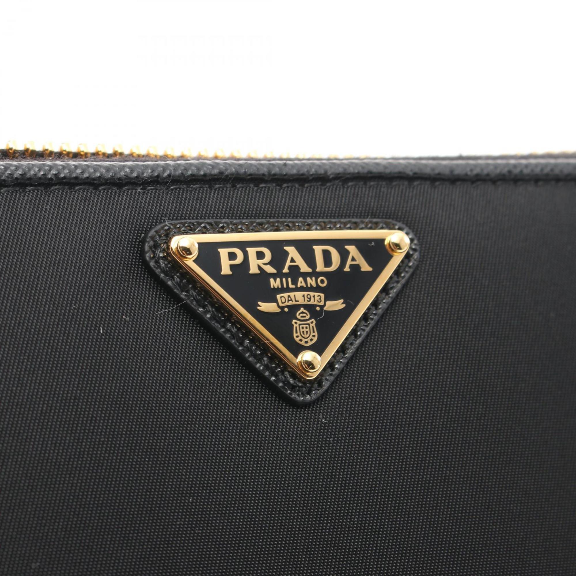 PRADA Round Long Wallet Nylon Saffiano Leather Women's Black 1ML5062DMIF0002