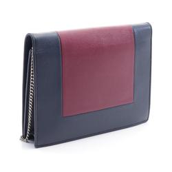 CELINE FRAME Evening Clutch Shoulder Bag Leather Women's Navy Bordeaux 107773