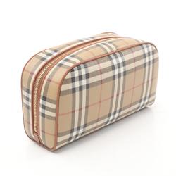 Burberry Check Pouch Bag Coated Canvas Leather Women's Beige Brown Multicolor 8067158