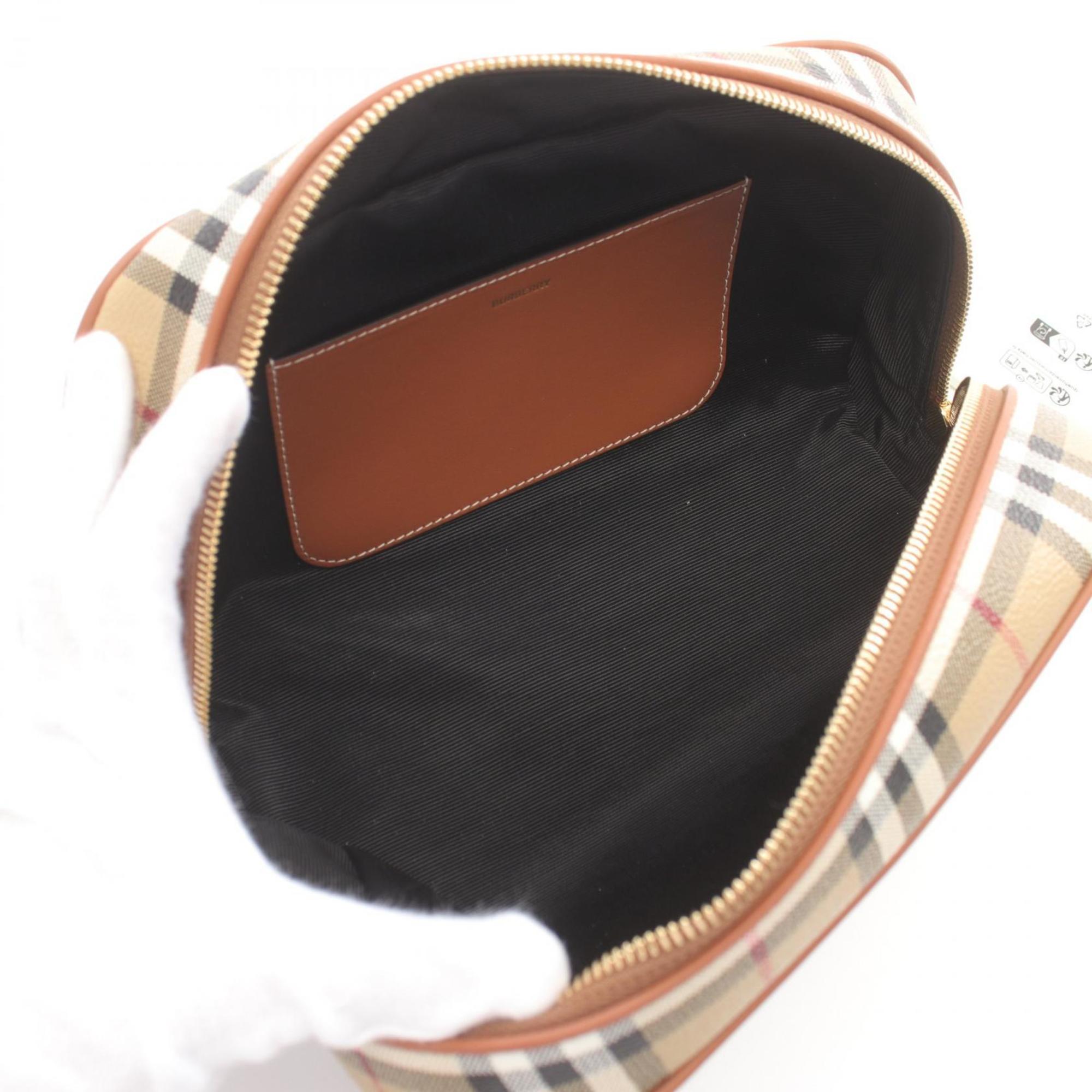 Burberry Check Pouch Bag Coated Canvas Leather Women's Beige Brown Multicolor 8067158