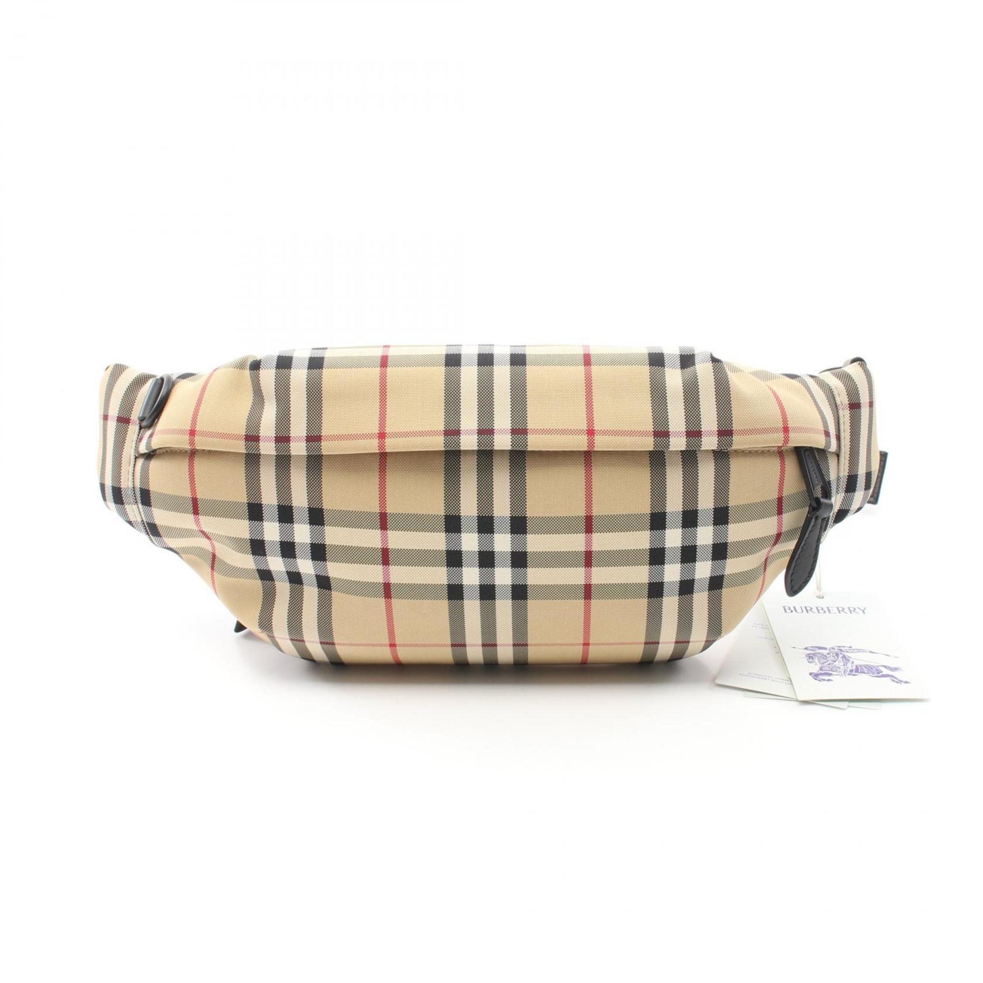 Burberry Waist Bag Body Canvas Leather Men's Beige Multicolor 8084114