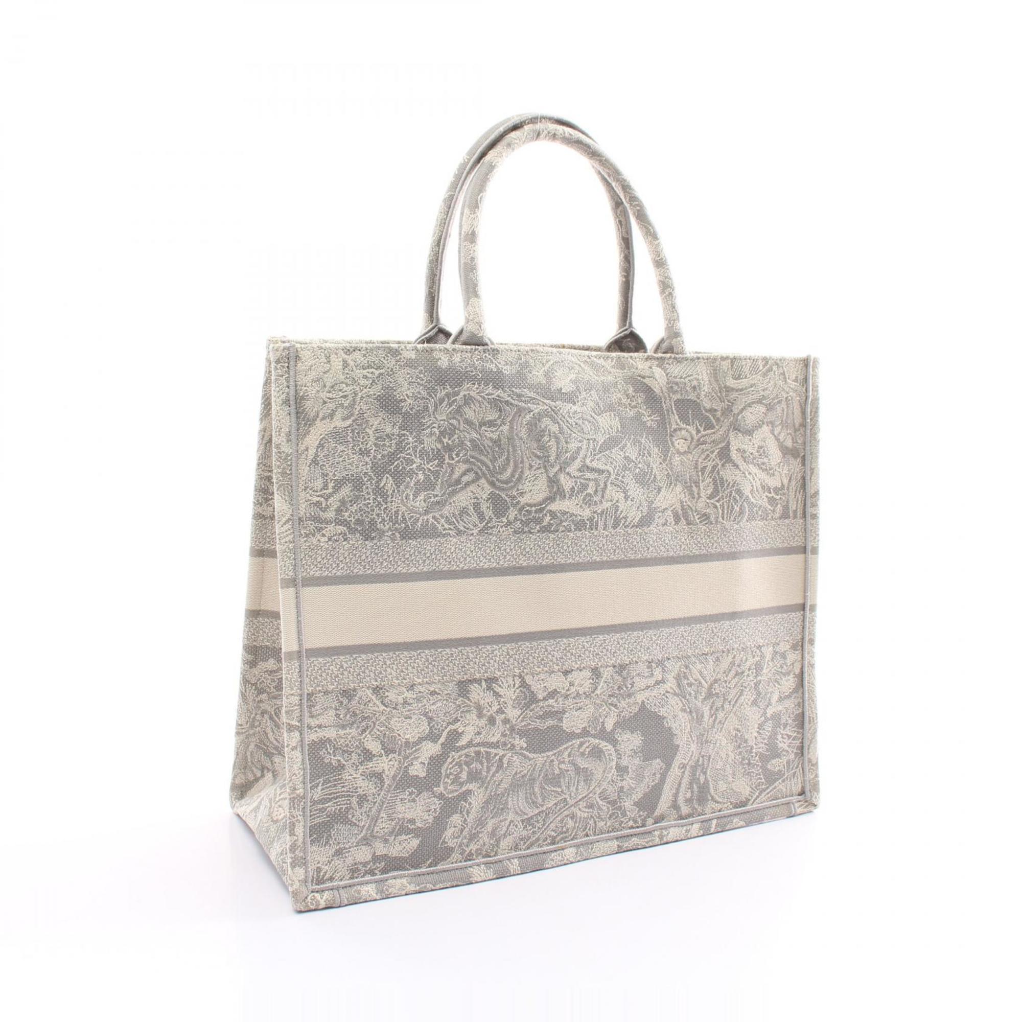 Christian Dior Dior BO TOTE Book Tote Large Toile de Jouy Bag Canvas Women's Gray Ivory