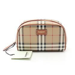 Burberry Check Travel Pouch Bag Coated Canvas Leather Women's Beige Multicolor 8067159