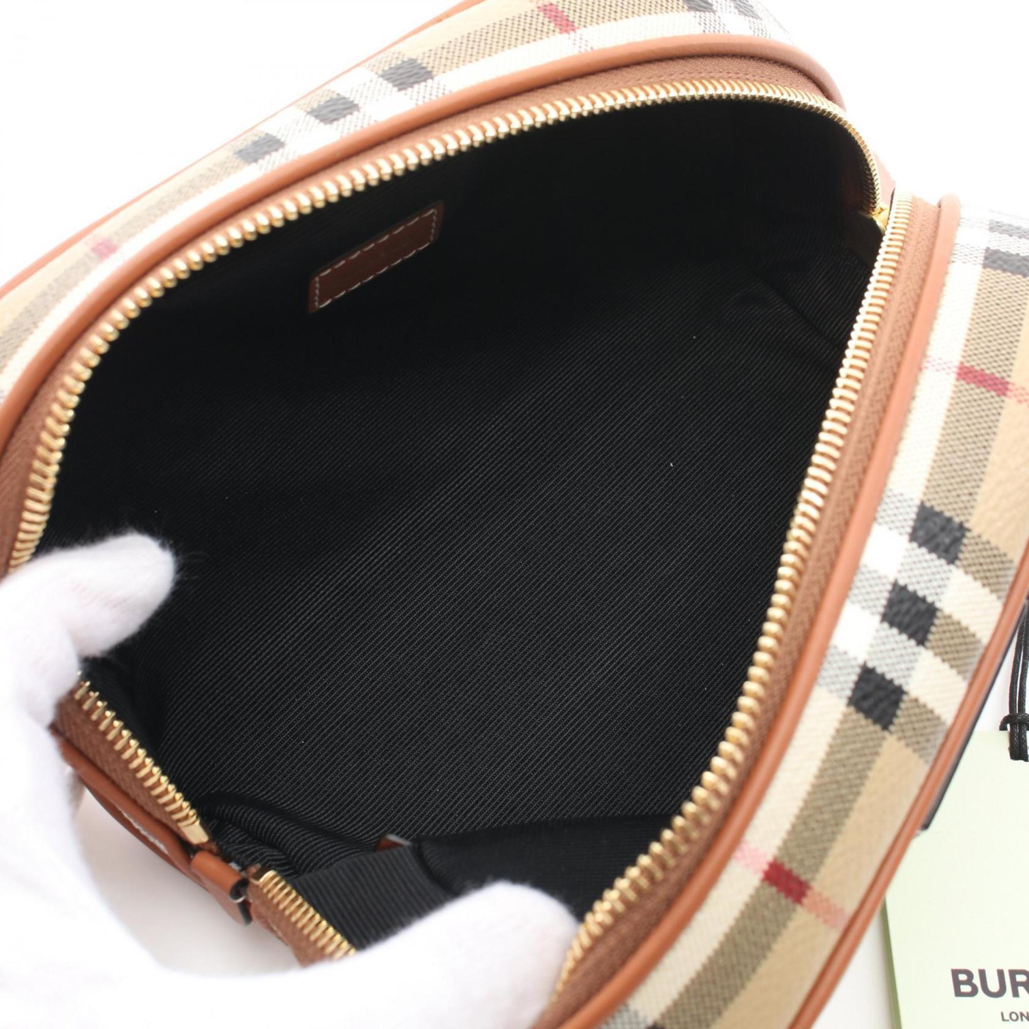 Burberry Check Travel Pouch Bag Coated Canvas Leather Women's Beige Multicolor 8067159