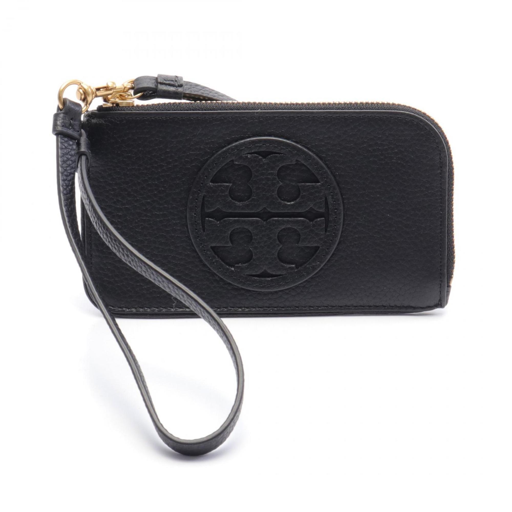 Tory Burch MILLER ZIP CARD CASE, mirrored business card holder/card case, leather, women's, black, 148984001