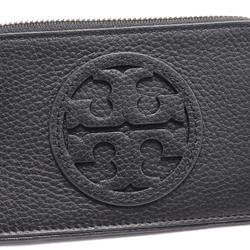 Tory Burch MILLER ZIP CARD CASE, mirrored business card holder/card case, leather, women's, black, 148984001