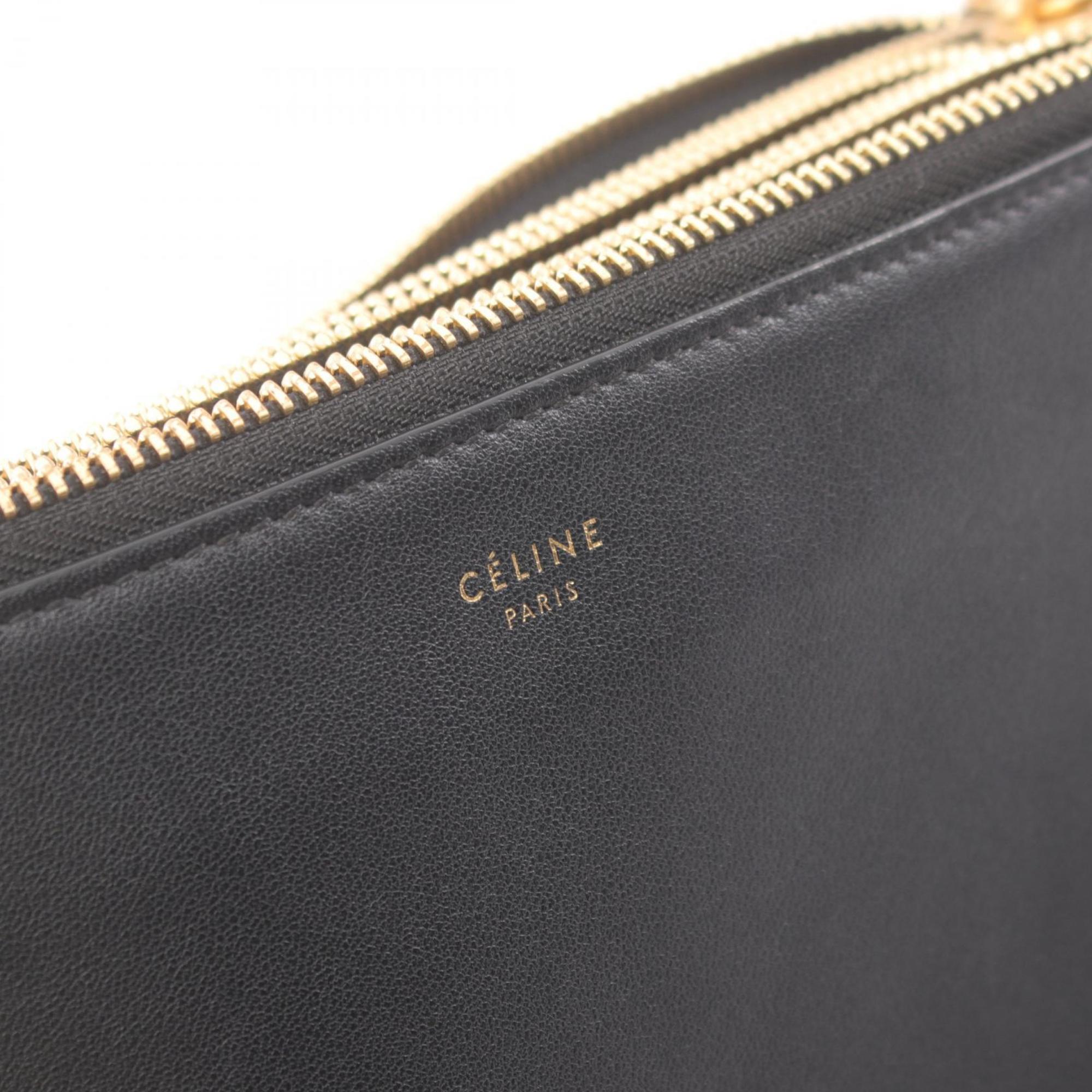 CELINE TRIO LARGE Trio Large Shoulder Bag Leather Women's Black 171453