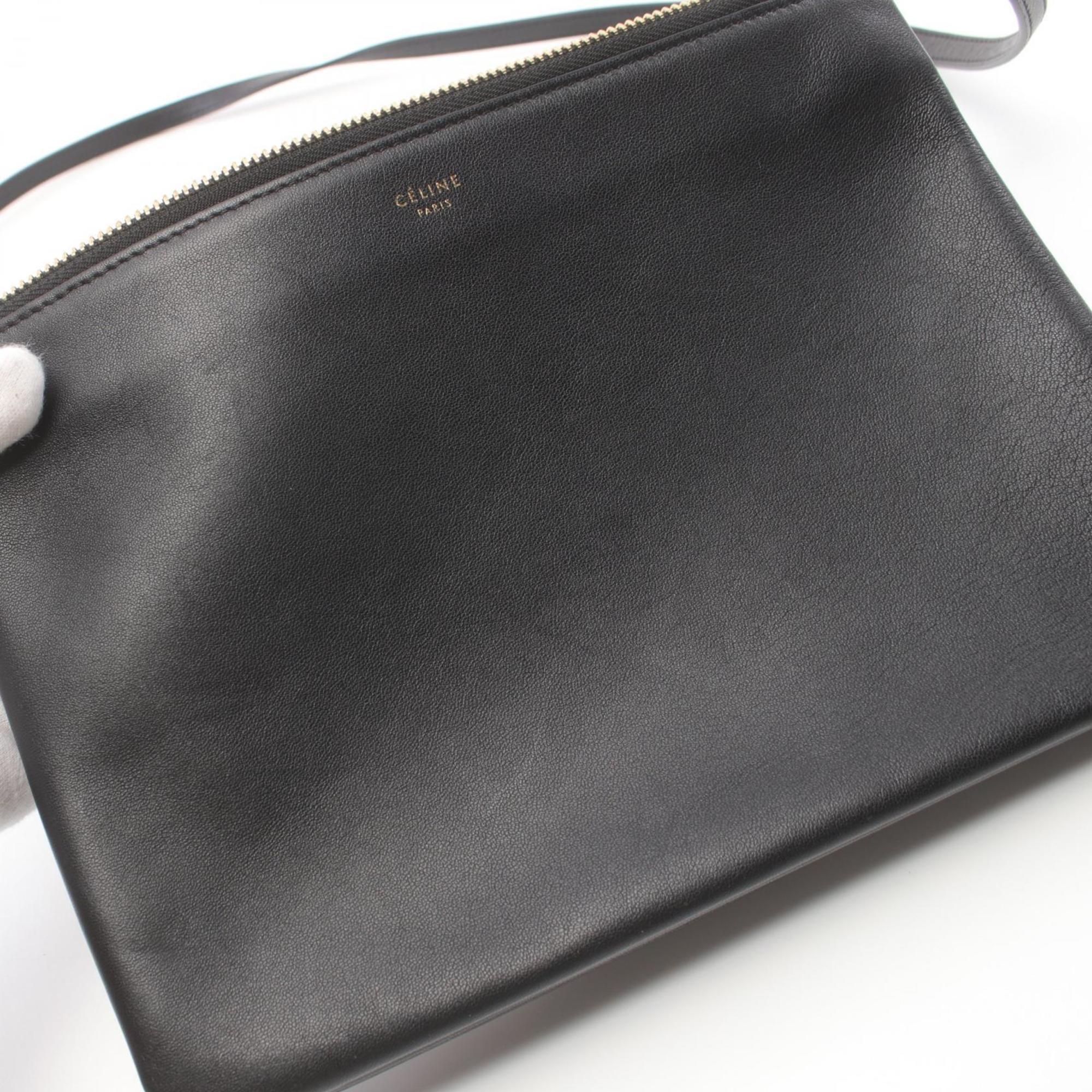 CELINE TRIO LARGE Trio Large Shoulder Bag Leather Women's Black 171453