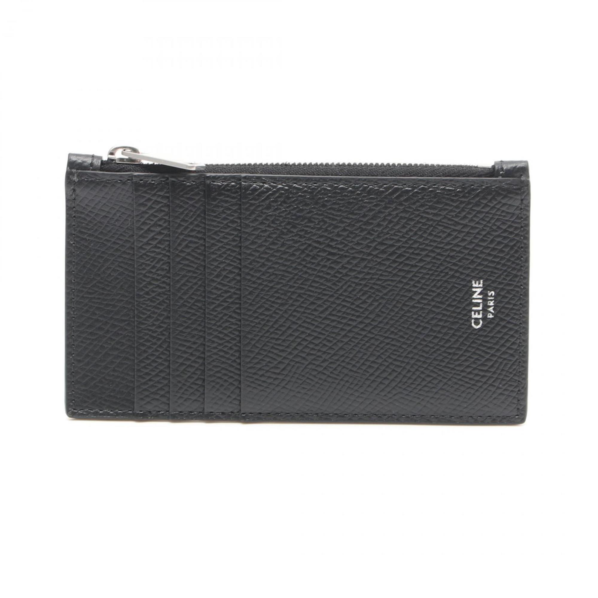 CELINE Compact Zipped Card Holder Business Holder/Card Case Leather Women's Black 10B683BEL