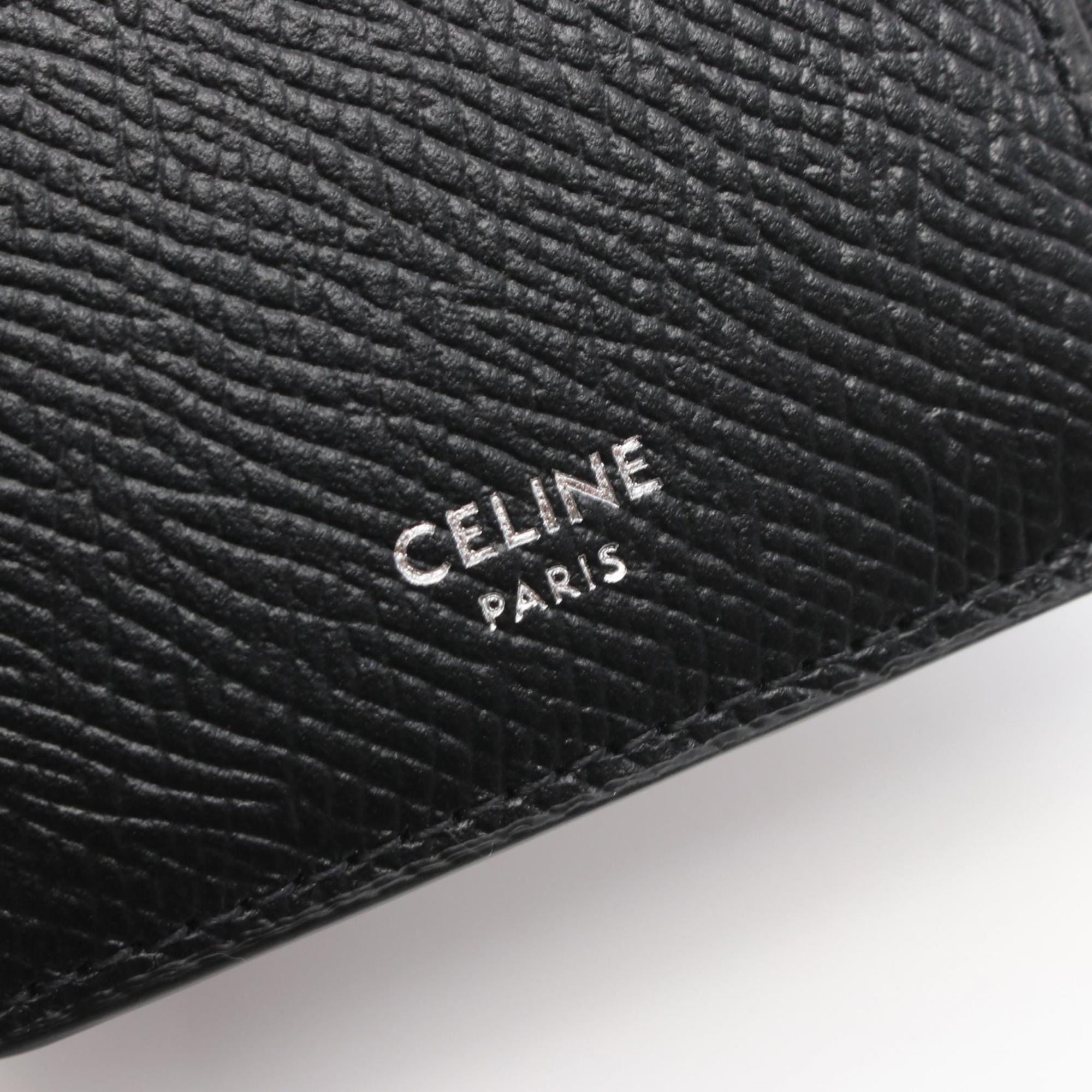 CELINE Compact Zipped Card Holder Business Holder/Card Case Leather Women's Black 10B683BEL